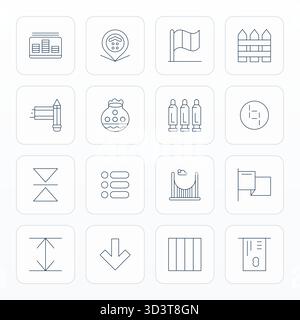 Innovatives Paket mit 16 Vektorsymbolen rund um Vertical, das Thin Line Design im perfekten Format mit 128x128 PIXELN für moderne digitale Lösungen präsentiert. Stock Vektor