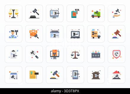 24 flache Vektorsymbole für Gerichtsverfahren sorgfältig zusammengestellt, mit editierbarer Retina-Auflösung für konsistente Markendarstellung und Benutzer Stock Vektor