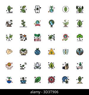 Professionelle Sammlung von 36 mit Linien gefüllten Vektorsymbolen, die Biodiversität repräsentieren, gefertigt mit Retina Ready Grid für Unternehmen Stock Vektor