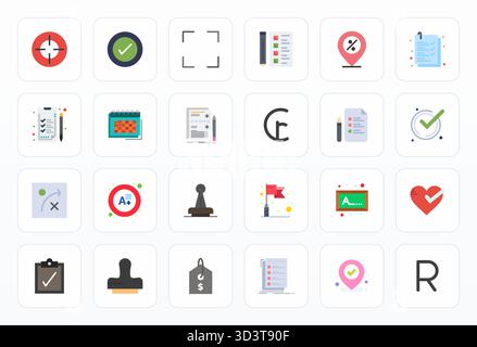 Umfassendes Toolkit mit 24 Vektorsymbolen rund um Mark, entwickelt in Flat mit 256x256 Rastergenauigkeit für vielseitige Designanwendungen. Stock Vektor