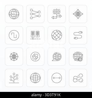 Exklusive Sammlung von 16 Thin Line-Vektorsymbolen für die Verbindung, entwickelt mit einer perfekten Auflösung von 256 x 256 PIXELN für erstklassige Markenerlebnisse. Stock Vektor