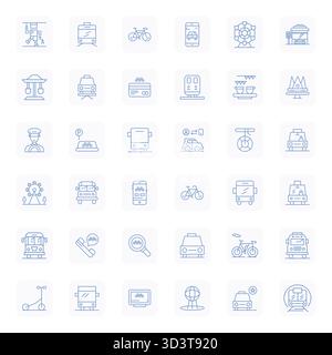 Innovatives Paket mit 36 Vektorsymbolen rund um Ride, mit regelmäßigem Bold Outline-Design im editierbaren Format 128x128 für moderne digitale Lösungen. Stock Vektor
