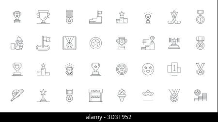 Innovatives Paket mit 32 Vektorsymbolen rund um Victory, das Thin Line Design im Format 256x256 Detail Enhanced für moderne digitale Lösungen präsentiert. Stock Vektor