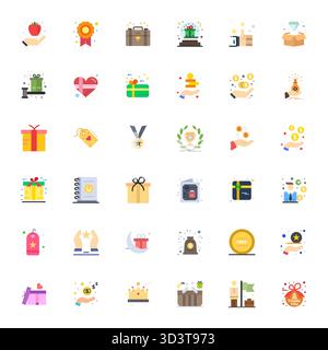 Premium-Sammlung von 36 flachen Vektorsymbolen als Belohnung, akribisch in der für Retina Ready Pixel optimierten Auflösung für überragende visuelle Wirkung gefertigt. Stock Vektor