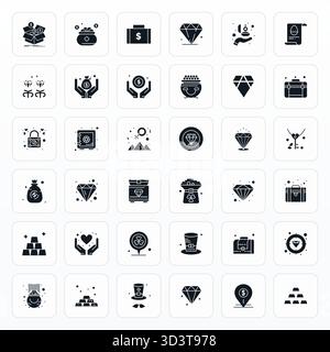 Von Experten entworfene 36 Glyph Detail Enhanced Vector Icons für Treasure, entwickelt mit einer Auflösung von 64x64 für fehlerfreie Integration und Leistung. Stock Vektor