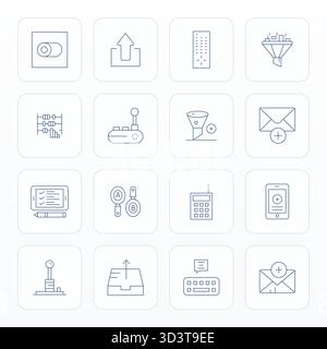 Perfekt ausbalancierte 16 dünne PIXEL perfekte Vektorsymbole für Eingabe, Größe 256 x 256 für harmonische Integration in digitale Designprojekte. Stock Vektor