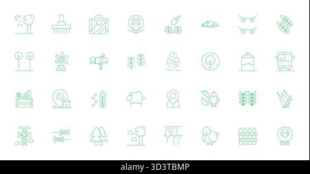 Außergewöhnliche Sammlung von 32 Thin Line Vektor-Symbolen für den ländlichen Raum, in einer bearbeitbaren Auflösung von 256 x 256 für unvergleichliche visuelle Qualität und Usabili Stock Vektor