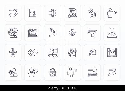 Raffiniertes Paket mit 24 Bold Line Vektorsymbolen für Erlaubnis, optimiert mit 128x128 Pixel optimierter Qualität für elegantes und funktionales Design so Stock Vektor