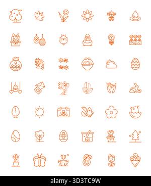 Dieses Set von 42 Vektorsymbolen mit fettgedruckten Linien erfasst Frühlingsthemen in Retina Ready Pixel-ausgerichteter Qualität, perfekt für Technologie- und Geschäftsanwendungen. Stock Vektor