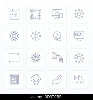 Dieser Satz von 16 Thin Line Vektor-Symbolen erfasst Data Exchange Designs in 64x64 Display Perfect Qualität, perfekt für Technologie- und Geschäftsanwendungen. Stock Vektor