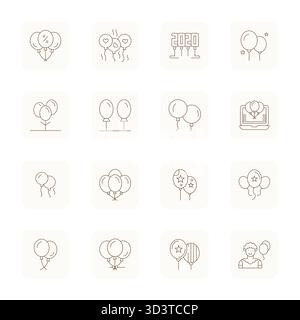 Umfassendes Paket mit 16 Vektorsymbolen im Thin Outline-Design für Ballons in gestochen scharfer Qualität mit 128 x 128 PIXELN. Stock Vektor