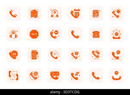Eine übersichtliche Sammlung von 24 gefüllten Vektorsymbolen, die Hotline repräsentieren, im Format 64x64 Display Perfect für moderne Dashboards und Schnittstellen. Stock Vektor