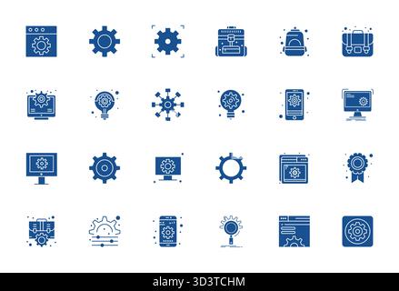 Fortschrittliche Sammlung von 24 Pixel ausgerichteten Vektorsymbolen, inspiriert von Gear, mit hochauflösender Optimierung für hervorragende visuelle Leistung Stock Vektor