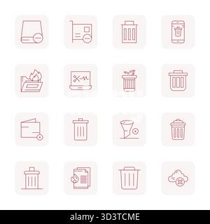 Perfekt ausbalancierte 16 dünne Konturvektorsymbole mit Pixelausrichtung zum Entfernen von Daten, Größe 128x128 für harmonische Integration in digitale Designprojekte. Stock Vektor