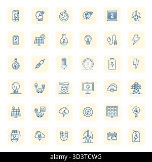 Sorgfältig kuratierte 36 Regular Bold Outline Vektorsymbole für Elektrizität, mit Retina Ready Grid angepasster Auflösung für konsistente Markendarstellung Stock Vektor