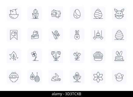 Professionelle Sammlung von 24 Regular Bold Outline Vektorsymbolen, die den Springtime darstellen, gefertigt mit 128x128 Pixel ausgerichteter Präzision für enterp Stock Vektor