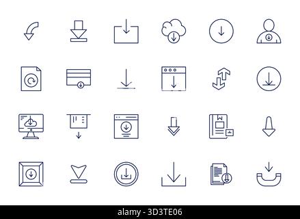 Sorgfältig gestaltete 24 Bold Line Vector Icons für Download File in hochauflösender, Pixel optimierter Qualität für kompromisslose Design-Ständer Stock Vektor