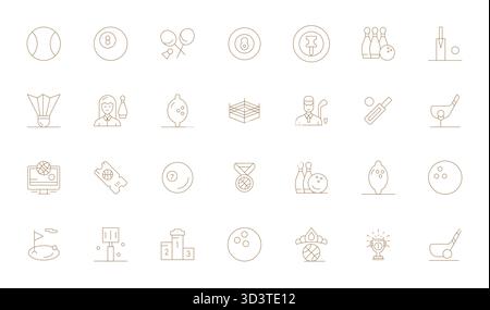 Umfassendes Toolkit mit 28 Vektorsymbolen rund um das Turnier, entwickelt in Thin Line mit 256x256 Detail. Verbesserte Präzision für vielseitiges Design Stock Vektor