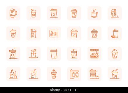 Optimieren Sie Ihre Projekte mit 24 Vektorsymbolen in normaler Fettumrandung, die rund um Iced Coffee stehen, mit 64x64 Detailauflösung, ideal für die Reinigung Stock Vektor