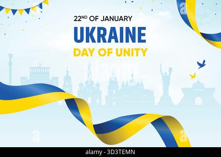 Ukrainische Flagge Winkt Auf Skyline Hintergrund. Day of Unity Concept Design Vektor-Illustration. Stock Vektor