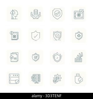 Ein dynamischer Satz von 16 Vektorsymbolen in dünner Kontur, speziell für Integrity mit 64x64 bearbeitbarer Qualität, geeignet für digitale Produkte. Stock Vektor