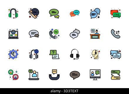 Kuratiertes Paket mit 24 Retina Ready Vektorsymbolen in flacher Linie gefülltem Design, zentriert auf Kundenservicekonzepten mit perfekter PIXELKLARHEIT. Stock Vektor