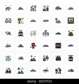 Sorgfältig kuratierte 36 gefüllte Linien-Vektorsymbole für Scenic, mit einer Auflösung von 64x64 für eine konsistente Markendarstellung und Benutzerfreundlichkeit Stock Vektor