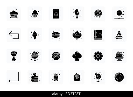 Ausgeklügeltes Paket mit 24 gefüllten Vektorsymbolen für Menü, entwickelt mit 128x128 Display für perfekte Klarheit für professionelle Anwendungen. Stock Vektor