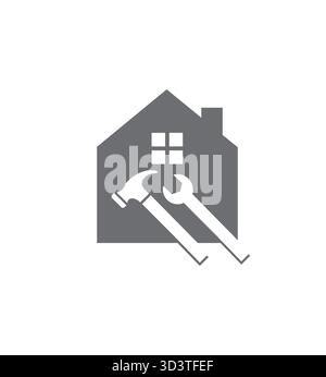 Haus Reparatur Bau Logo Vektor Illustration Haus Wartung Werkzeuge. Stock Vektor