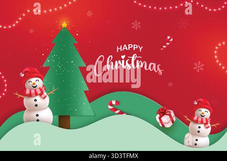 Happy Christmas Sale Mit Hängenden Lichtern Auf Rotem Hintergrund. Weihnachtsfeierliche Vektor-Illustration Für Rabatt Verkauf Angebot Promotion, Grußkarte, Stock Vektor