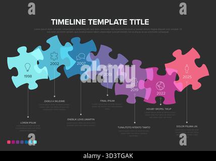 Infografik zur Zeitachse, perfekt für die Präsentation wichtiger Meilensteine und historischer Daten. Diese visuell ansprechende Zeitleiste des Puzzleteils ist effektiv Stock Vektor