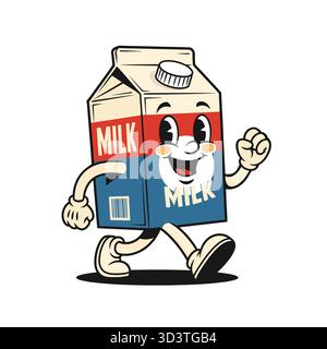 Retro Vintage Milchkarton Logo Vektor Illustration Maskottchen Charakter. Stock Vektor