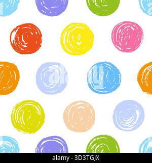 Lebendiges, nahtloses Grunge-Muster mit riesigen Punkten. Handgezeichnete Kreise, Pinseldesign. Dekorativer Kunstdruck für Stoff, Verpackung, Tapete, Vektorba Stock Vektor