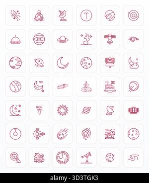 Ausgeklügeltes Paket mit 42 Bold Line Vektorsymbolen für Astronomie, entwickelt mit 128x128 PIXELN perfekter Klarheit für professionelle Anwendungen. Stock Vektor
