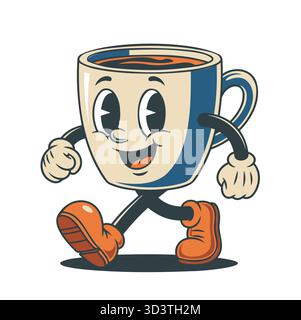 Happy Coffee Cup Charakter Maskottchen Cartoon Vektor Illustration Gehen Stock Vektor