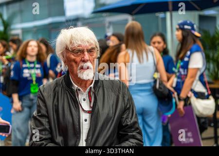 Bernie Ecclestone (GBR) ehemaliger CEO des Formel-1-Managements während des Medientages des Formel-1-MSC Cruises São Paulo Grand Prix 2025 in Autódromo José Carlos Pace, São Paulo, Brasilien, vor Runde 21 von 24 der FIA Formel-1-Weltmeisterschaft 2025 (6.–9. November 2025). (Credits: Unicode Images/Alamy Live News) Stockfoto
