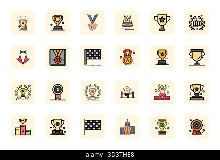 Ultimative Sammlung von 24 Vektorsymbolen, die den Gewinner in LineFilled Ästhetik repräsentieren, optimiert mit hochauflösender PIXELAUFLÖSUNG für maximale Auflösung Stock Vektor