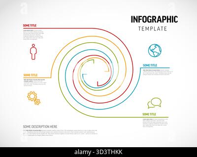 Die minimalistische spiralförmige Infografik-Vorlage verfügt über ein dynamisches, farbenfrohes spiralförmiges Design. Die spiralförmige Infografik-Vorlage stellt Informationen wi visuell dar Stock Vektor