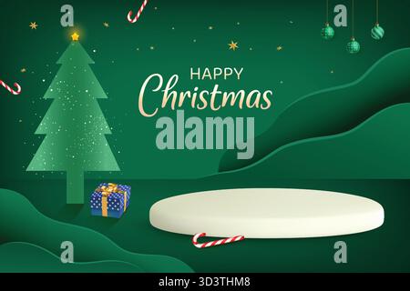 Weihnachtsfeierliches Verkaufs-Banner Auf Grünem Hintergrund. Themenkonzept Weihnachtsfest. Vektor-Illustration Für Rabattangebot Promotion, Grüße Stock Vektor