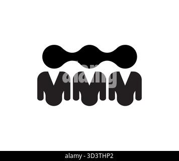 Drei Silhouetten von Personen, die durch ein abstraktes Molekular- oder Kettenglied-Symbol verbunden sind. Stock Vektor