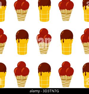 Ein lebhaftes Design mit verschiedenen Eiskegeln, einige mit reichhaltiger Schokoladensoße auf einem sauberen weißen Hintergrund. Perfekt für Sommerprojekte Stock Vektor