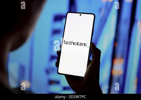 12. September 2024, Paraguay. In dieser Abbildung wird das Techstars-Logo auf einem Smartphone-Bildschirm angezeigt Stockfoto