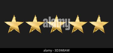 Fünf goldene Sterne auf dunklem Hintergrund, Bewertung goldene Sterne Ikonen, Top-Qualität Konzept, Vektor-Illustration Stock Vektor
