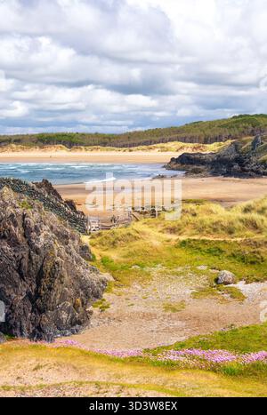 Blick in Richtung Malltraeth Sands Beach von Llanddwyn Island in Anglesey, Wales Stockfoto