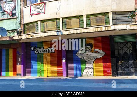 Centro Historico Mexico City Mexiko 10. Februar 2021 ausgezeichnete farbenfrohe Menschen und Tier Graffiti und Gemälde Kunst in der Stadtstraße in C Stockfoto