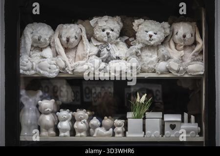 Bydgoszcz, Polen - August 2017 : Kuschelbärenspielzeug zum Verkauf in einem Schaufenster Stockfoto