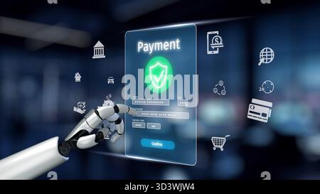 KI gewährleistet Zahlungssicherheit durch Betrugserkennung mit künstlicher Intelligenz, Überwachung virtueller Assistenten und KI-gestützte finanzielle Online-Sicherheit. Kernel Stockfoto