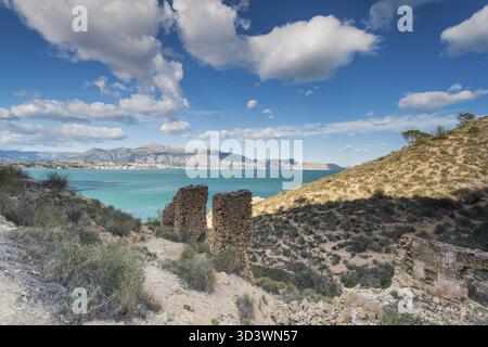Panoramablick über Albir in Alicante, Spanien an sonnigen Tagen. Albir ist das wichtigste Touristenziel in Costa Blanca Stockfoto