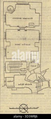 Plan des Standorts der Prager Verteidigung, ein Ereignis im Jahr 1618, das die tschechische Geschichte maßgeblich beeinflusste. Dieser Plan, der 1931 erstellt wurde, beschreibt den Bereich, in dem die Veranstaltung stattgefunden hat. Stockfoto