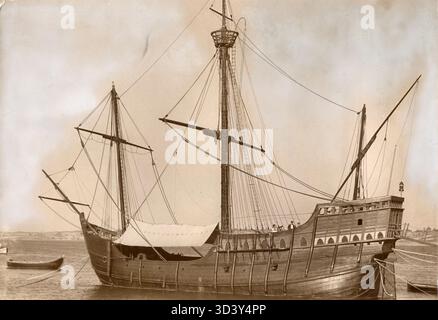 Eine Rekonstruktion der Santa Maria, das Schiff, mit dem Columbus Amerika entdeckte, wurde 1936 erbaut. Diese historische Replik wurde entworfen, um die Struktur und die historische Bedeutung des ursprünglichen Schiffes zu widerspiegeln. Stockfoto